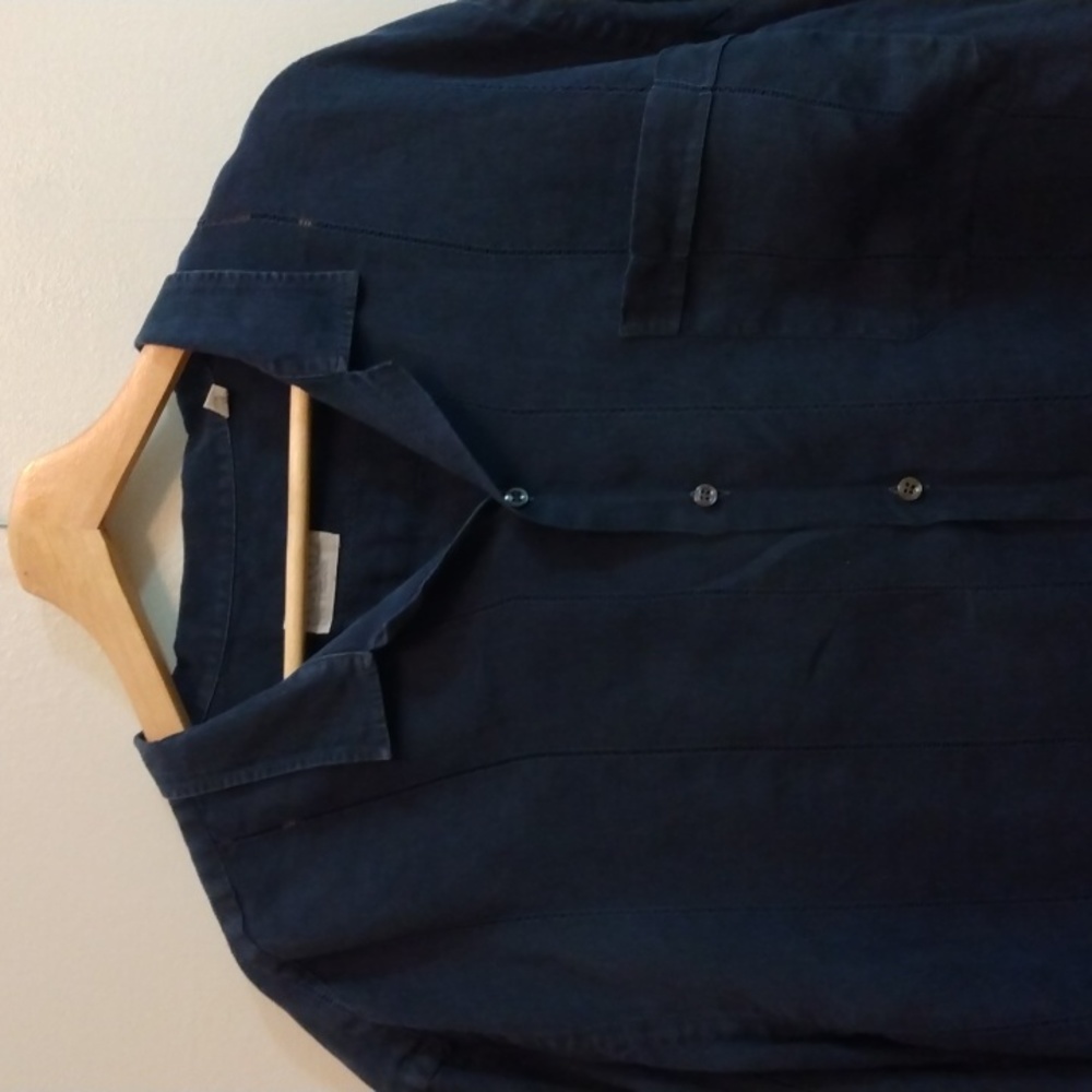 Canali Milano *XL Navy Blue Linen Summer Shirt 17/43 EU (Made in Italy)